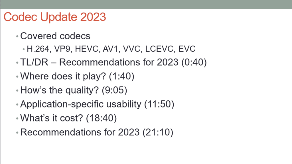 This lesson identifies the best codec for streaming in 2023