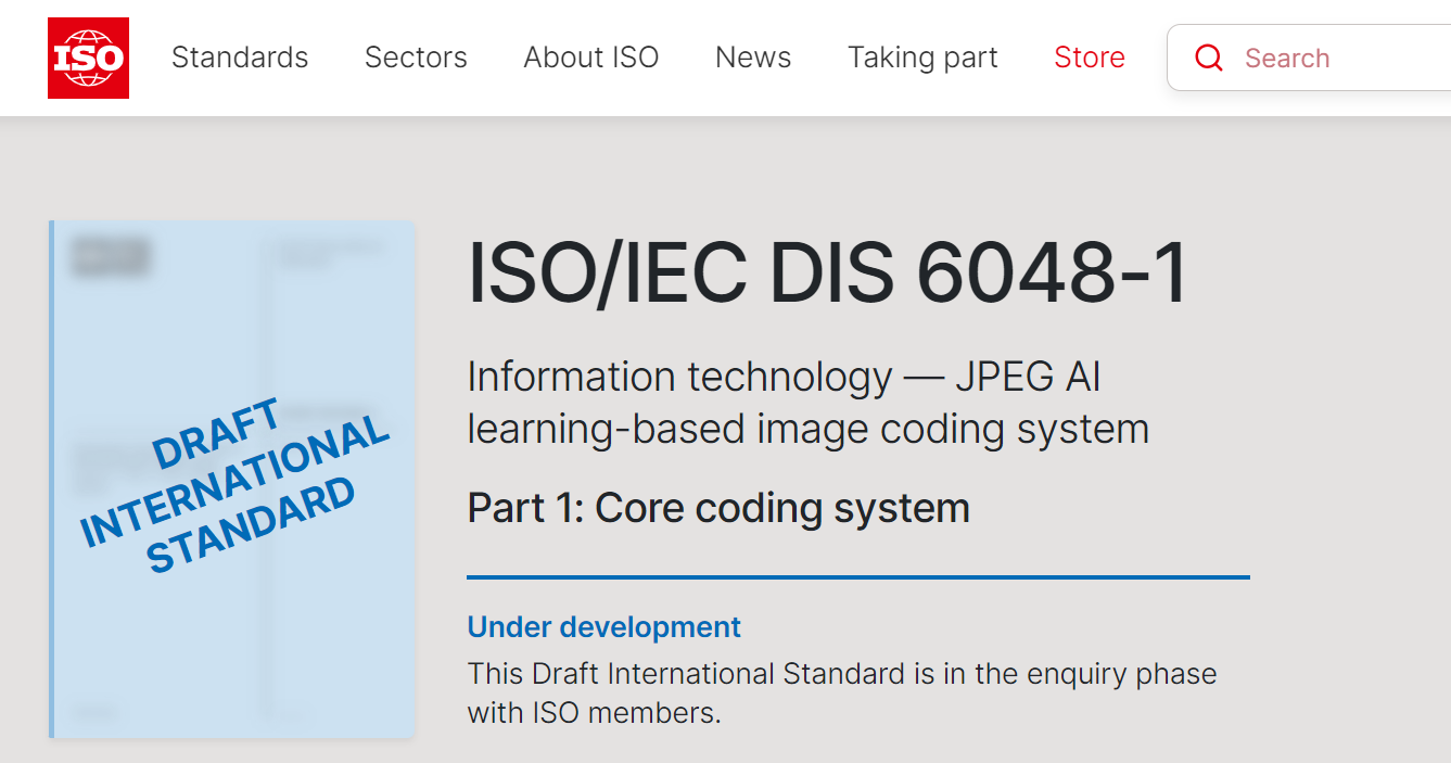 ISO/IEC DIS 6048-1Information technology — JPEG AI learning-based image coding system